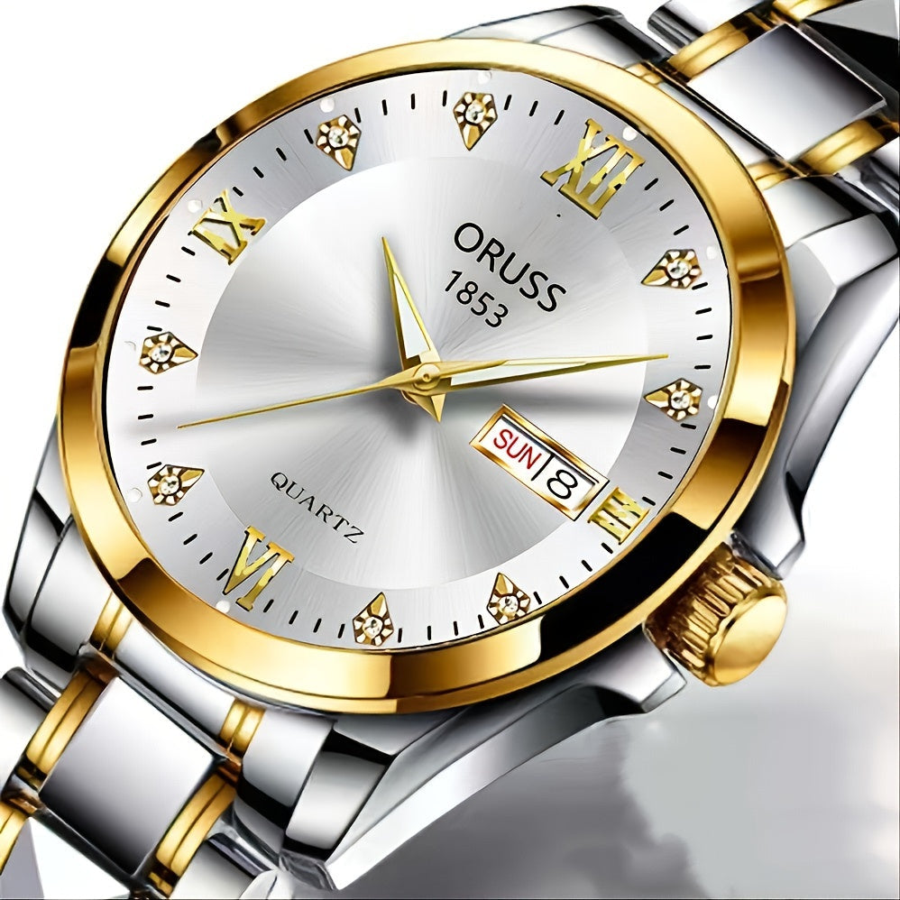 Men's Waterproof Luminous Quartz Watch with Round Dial and Date Function