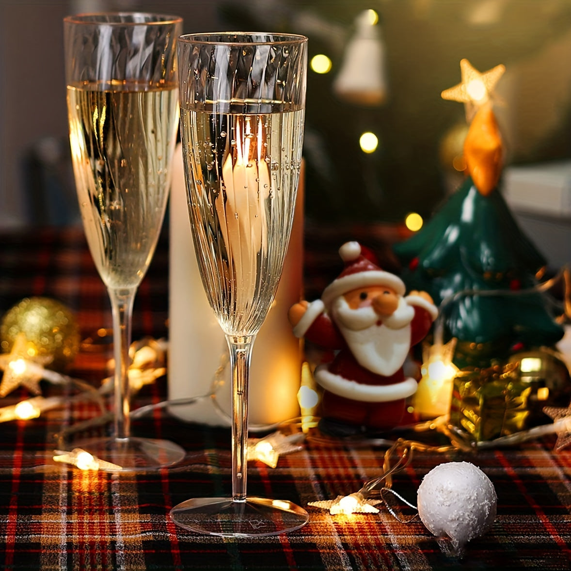 Set of 8 Clear Plastic Flute Glasses 6 oz Disposable for Weddings Parties