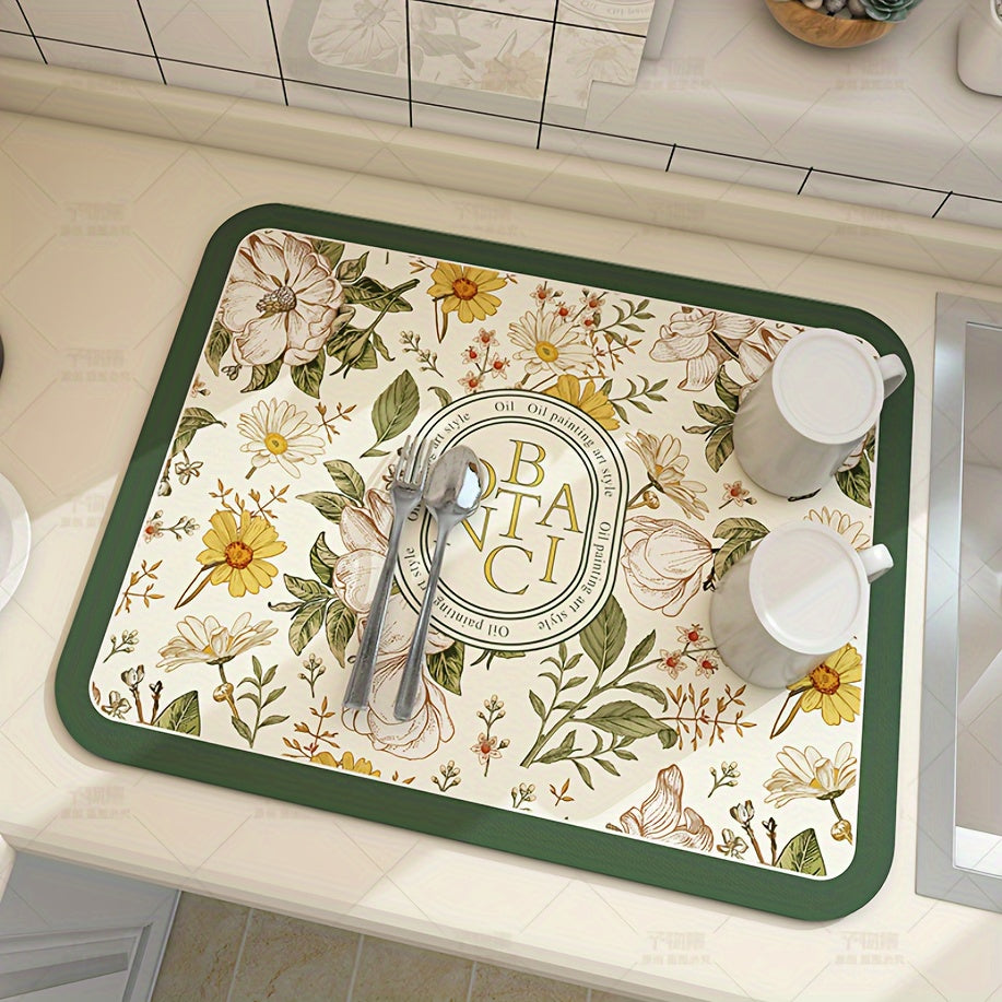 Floral Pattern Coffee Machine Mat Multi-Functional Dish Drying Pad Non-Slip Soft Kitchen Bathroom