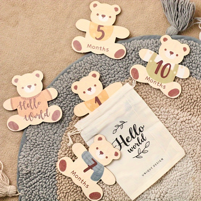 First Year Milestone Teddy Bear Photo Props Set for Birth Announcements and Celebrations
