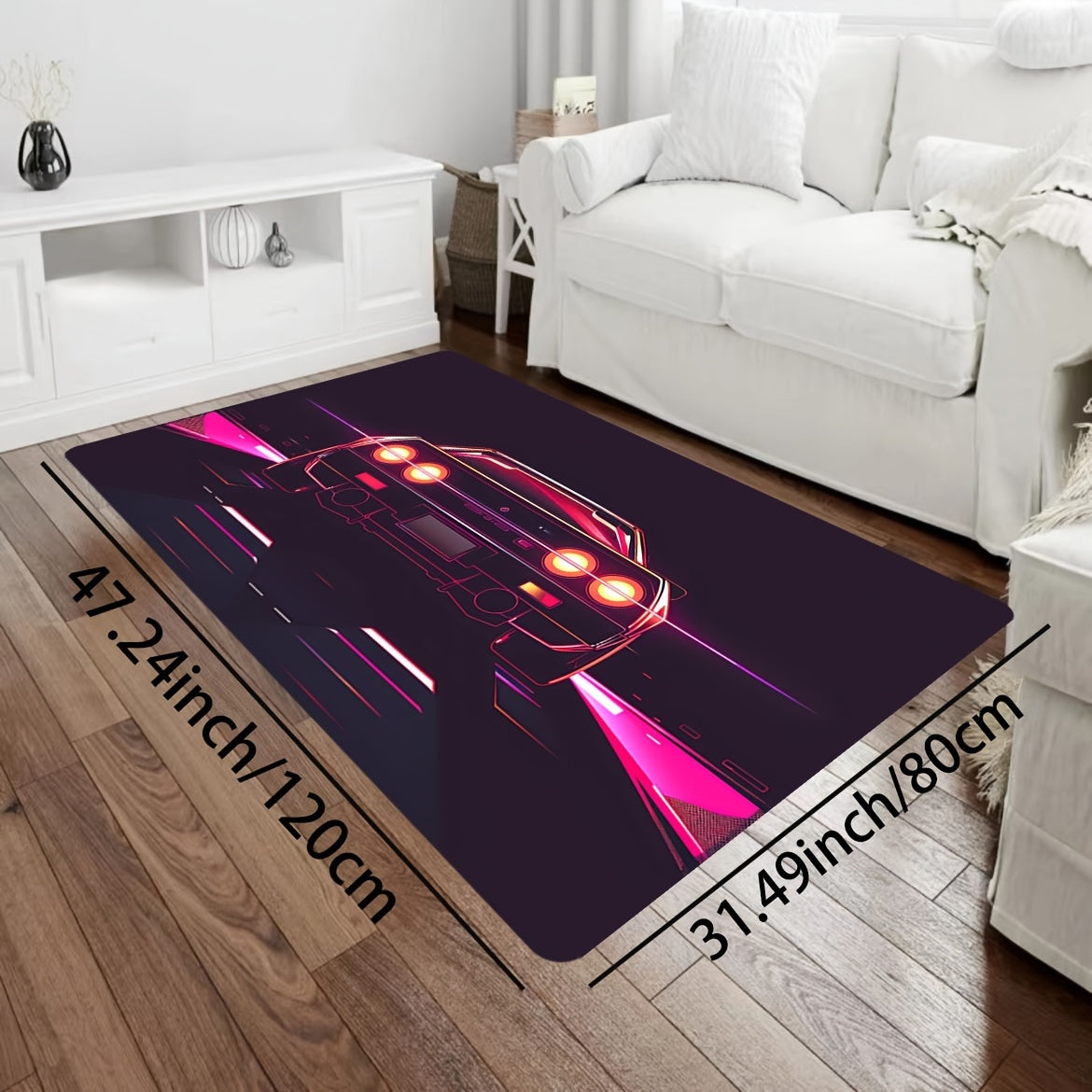 Stylish Sports Car Doormat 8mm Soft Polyester Indoor Rug Non-Slip Entryway