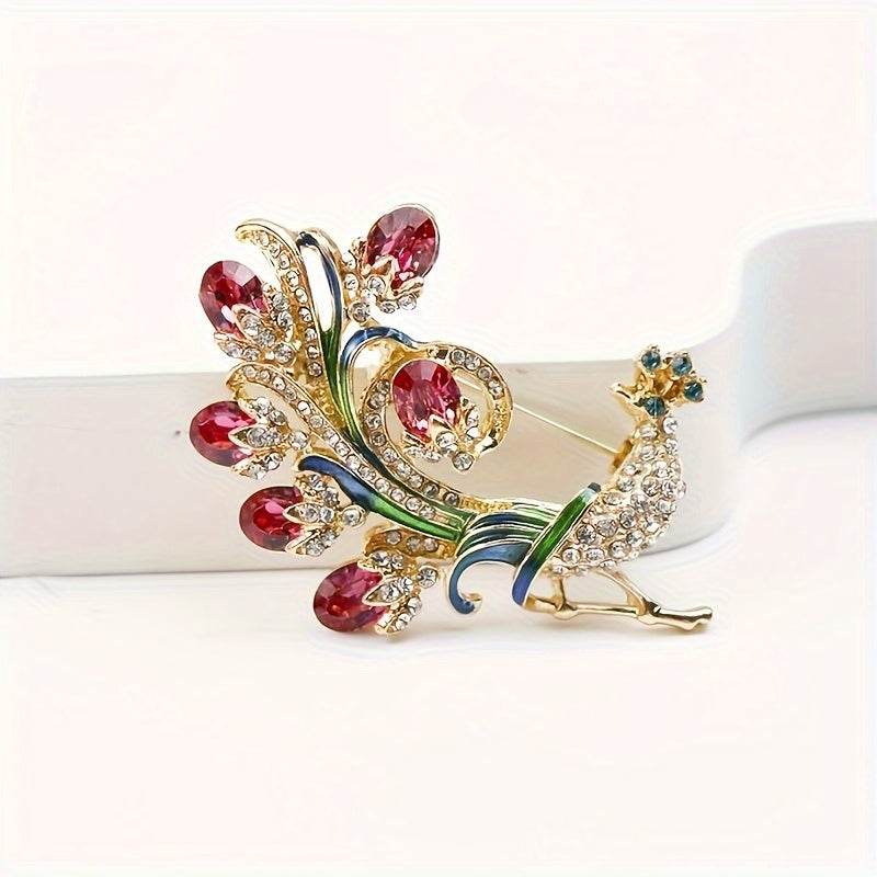 Роскошная брошка в виде павлина с стразами, имеющая яркий открытый дизайн, идеально подходит для женских пальто и кардиганов.