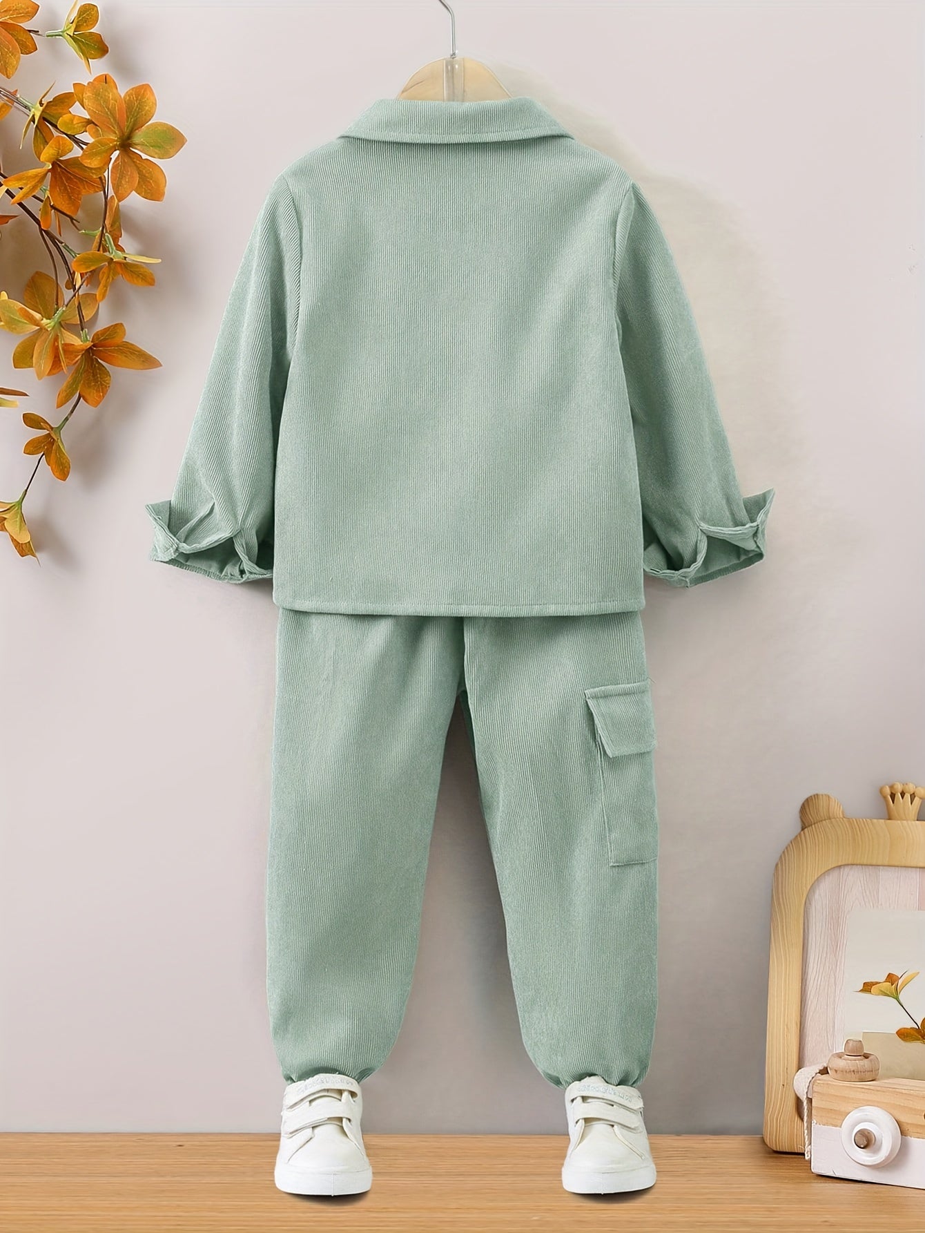 Boys' Casual Corduroy Co-Ord Set with Long Sleeve Shirt and Jogger Pants for Spring and Fall