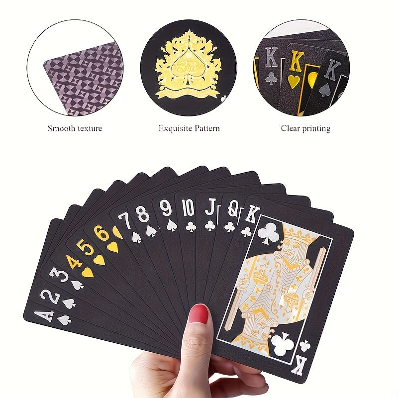 Black and Gold Foil Waterproof Plastic Poker Playing Cards - 54 Deck for Parties and Games
