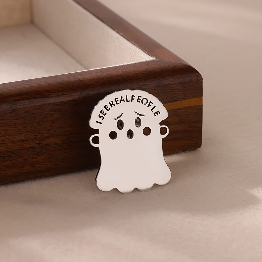 Pin de esmalte gótico personalizado de fantasma en acero inoxidable, regalo para Halloween y Día de los Muertos