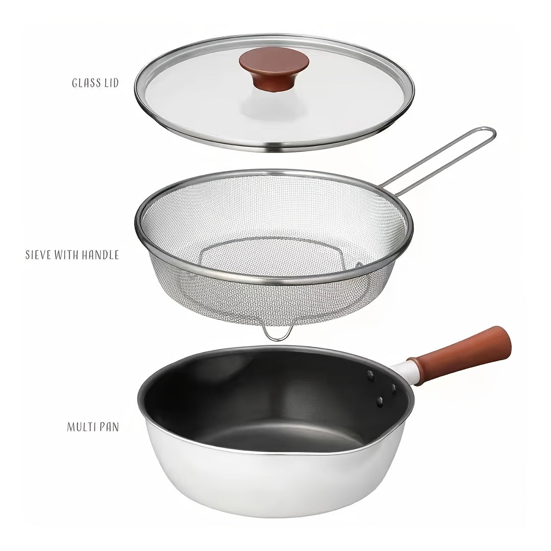 9.84-Inch Non-Stick Cast Aluminum Cooking Pot with Wooden Handle and Glass Lid