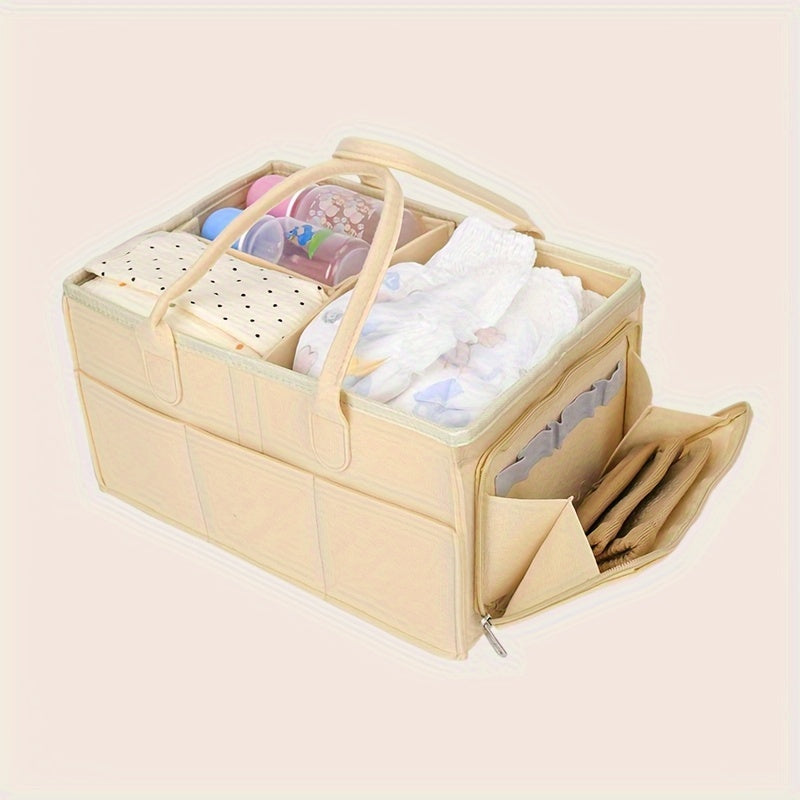 Large Capacity Khaki Diaper Organizer Bag with Zipper for Baby Storage