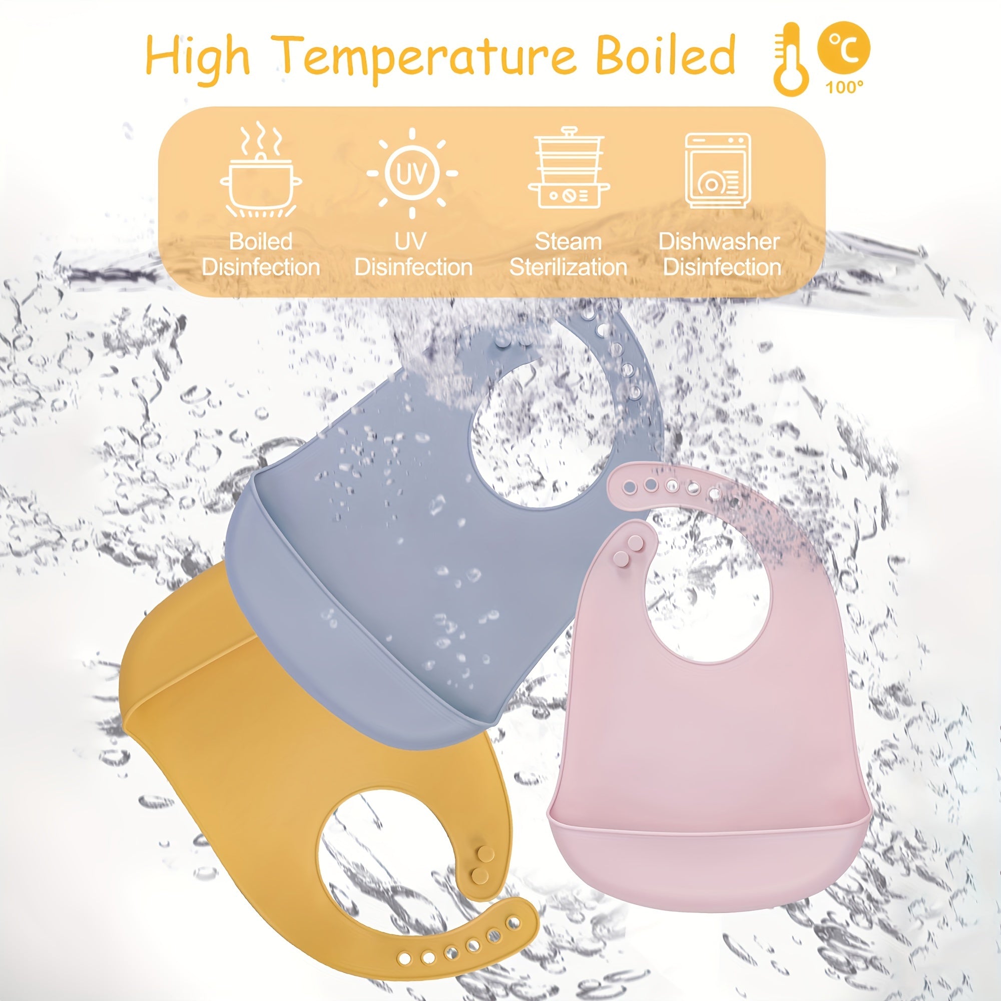 Set of 3 Waterproof Silicone Baby Bibs with Food Catcher and Adjustable Neck for Toddlers