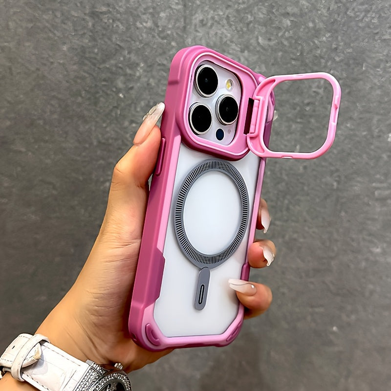 Transparent Shockproof Phone Case for iPhone with Magsafe and Camera Lens Stand