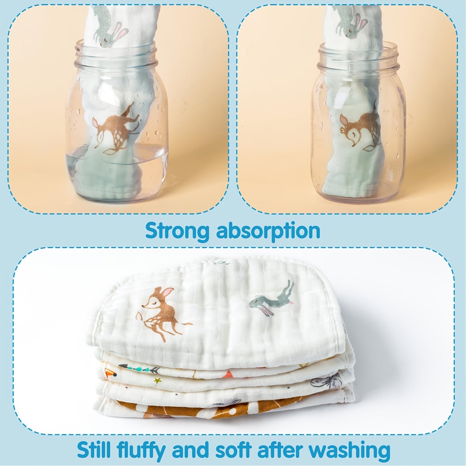 5 ta yumshoq ovqat berish badiyasi to'plami, 6 qatlamli paxta gazasidan tayyorlangan (turli ranglarda)