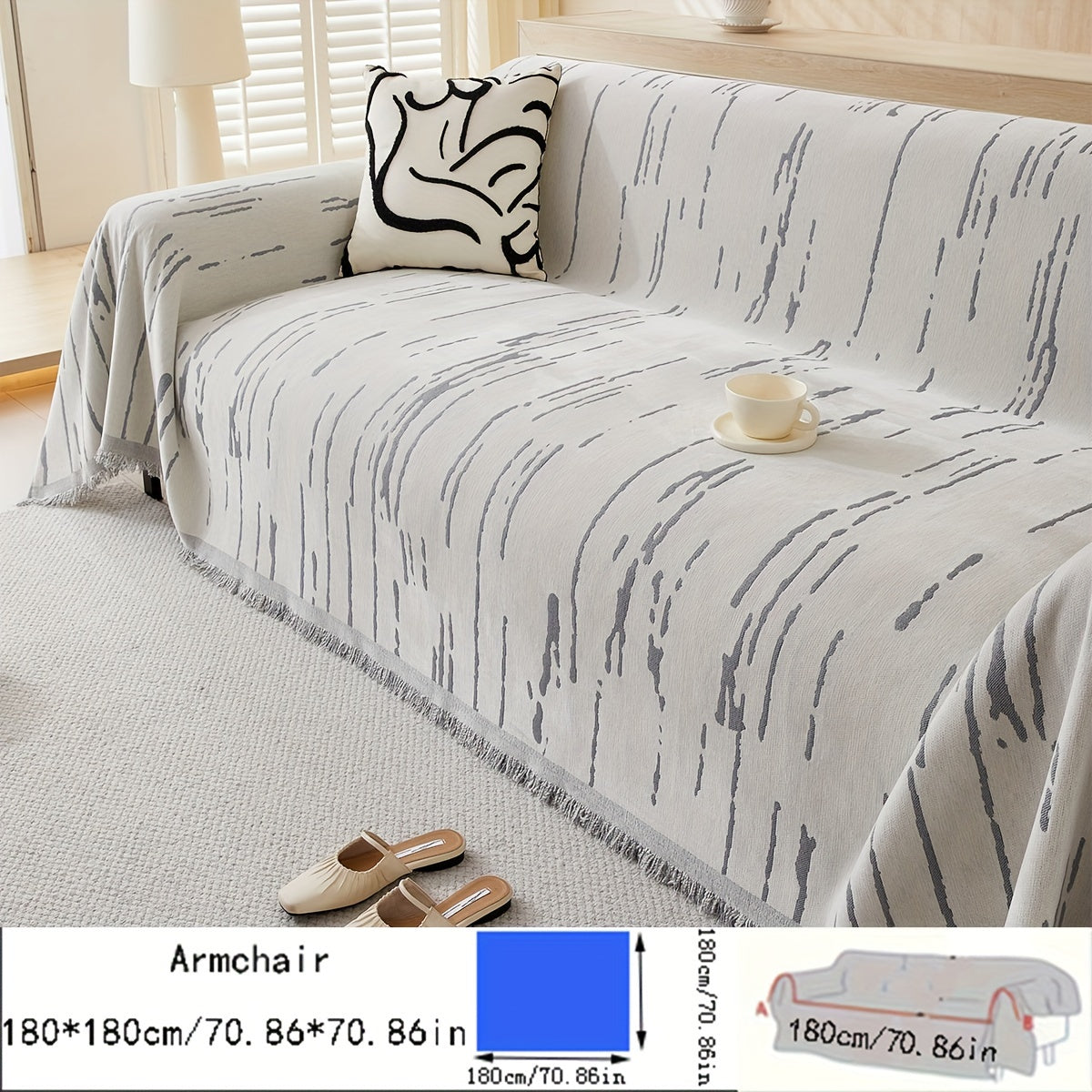 Чехол для дивана из шенилла с кисточками – Реверсивный, дружелюбный к животным, нескользящий, толстый защитный чехол для всех сезонов. Идеально подходит для декора гостиной, кухни и кафе.