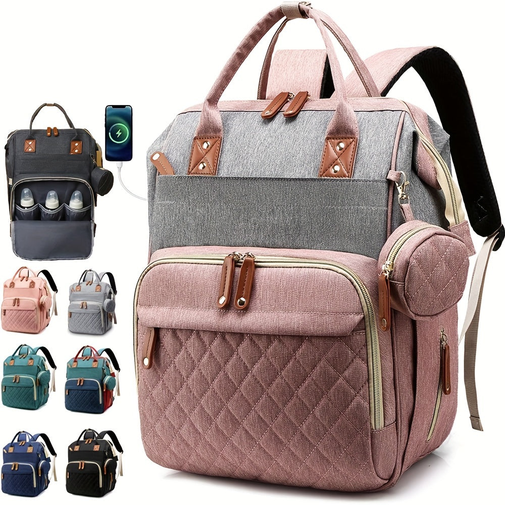 Diaper Backpack with USB Charging Port for New Parents Large Baby Bag with Multiple Compartments