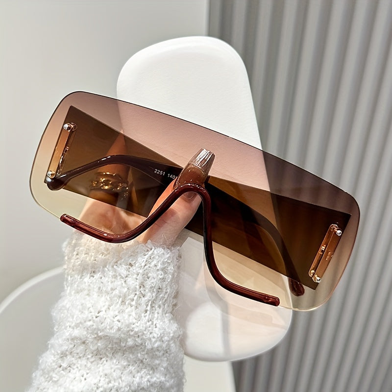 Oversized Rimless Fashion Glasses for Men and Women Metal Frame Gradient Lens for Cycling Hiking Beach Vacations