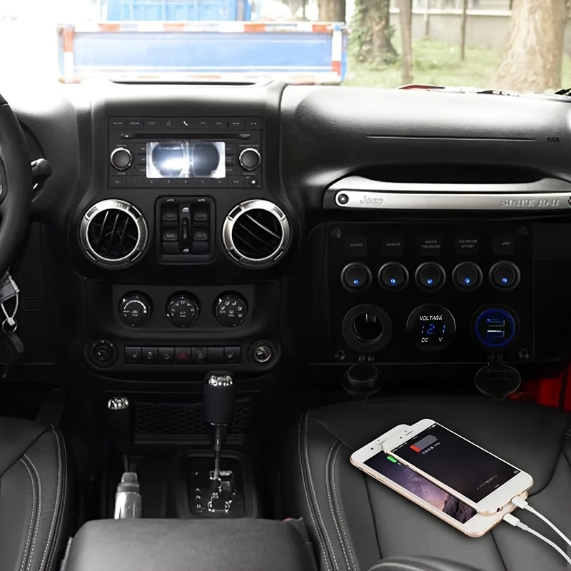 Multi-Function 5 Gang Rocker Switch Panel with USB Charger Volt and Fuse