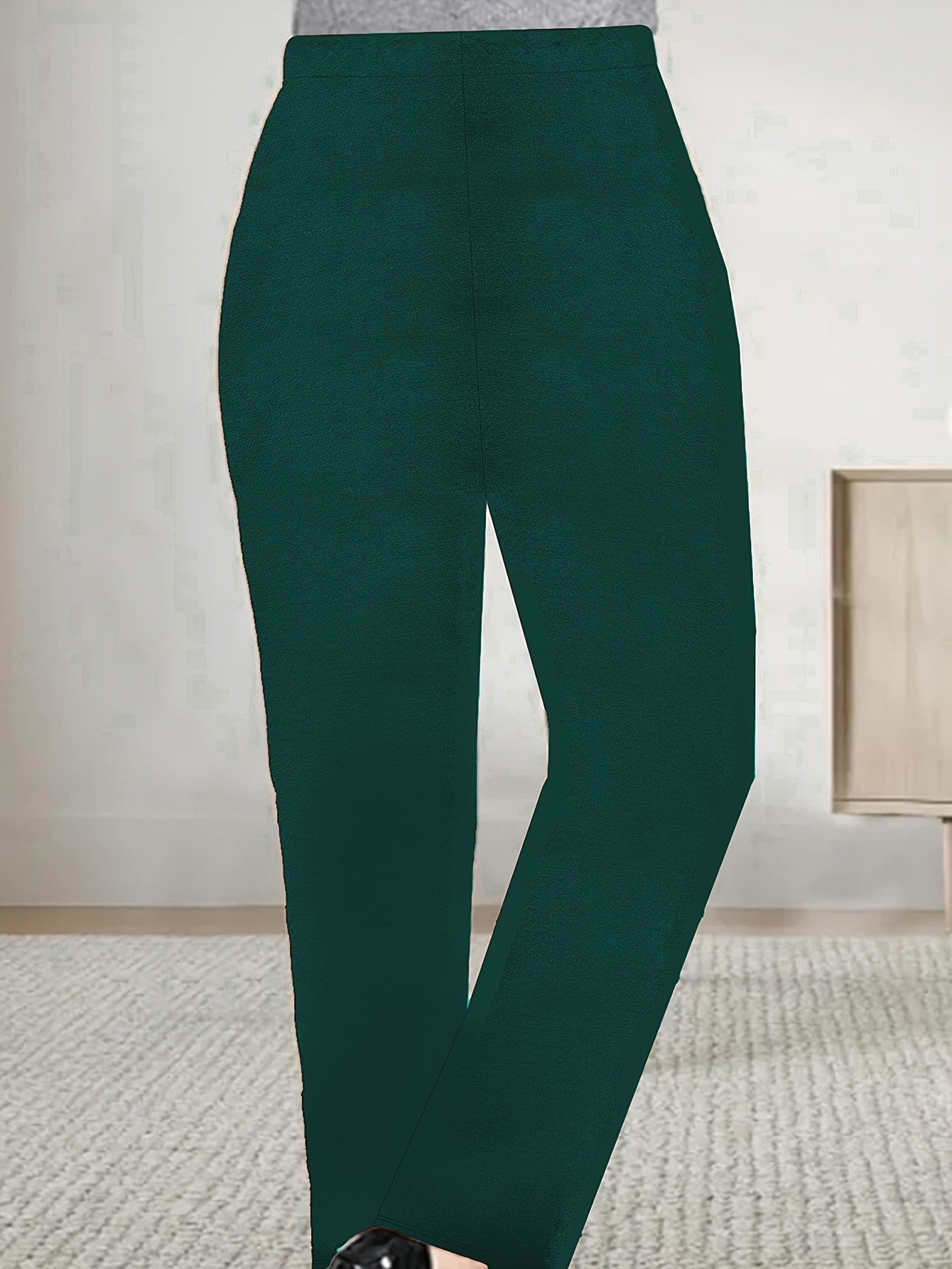 Pantalones rectos de talla grande con elastano para mujer, de color sólido, de cintura alta, para primavera y otoño