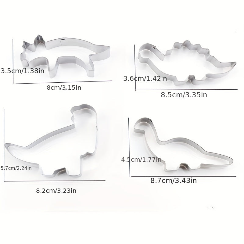 Dinosaur Cookie Cutter Set 4 Pieces for Baking Cakes Biscuits Pastries