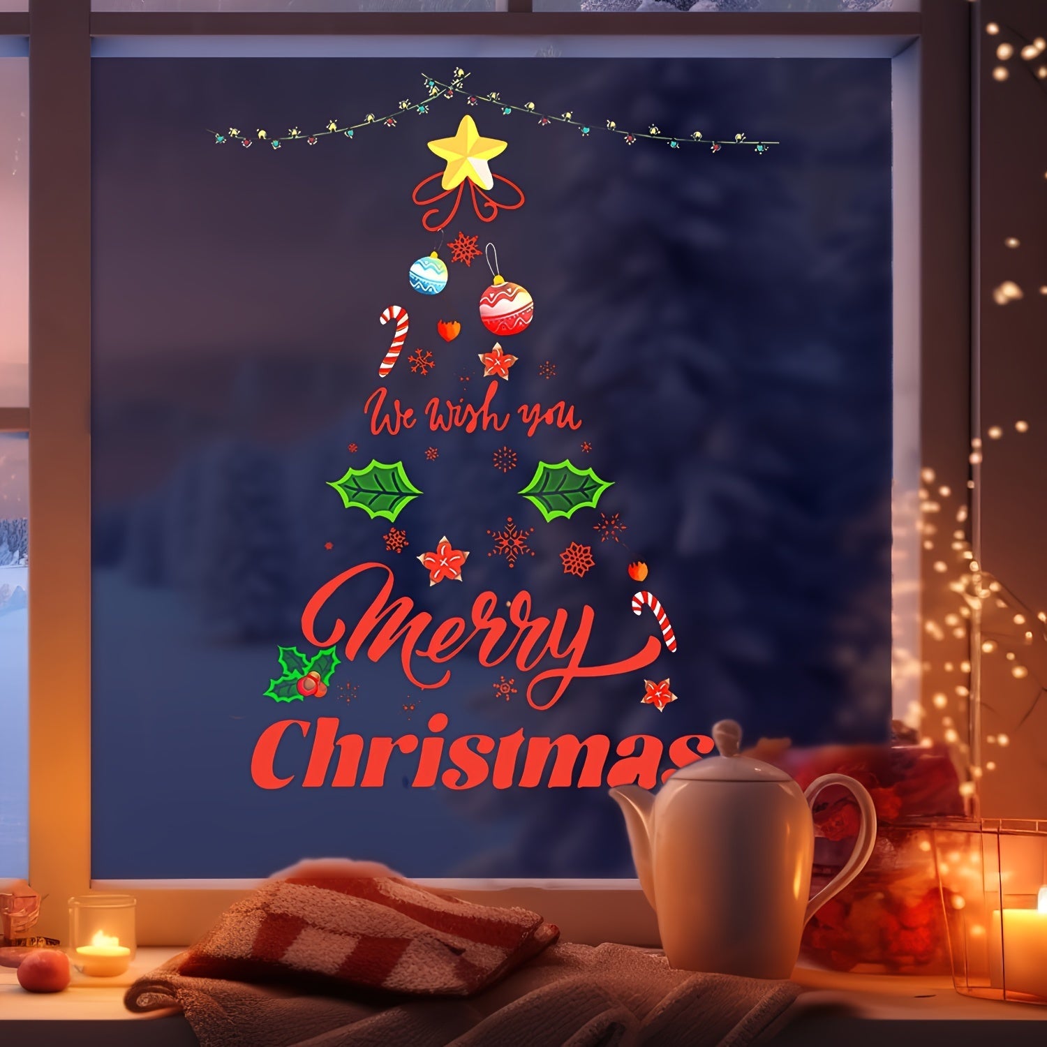 Christmas Tree Window Clings Set Waterproof Holiday Stickers for Glass Doors