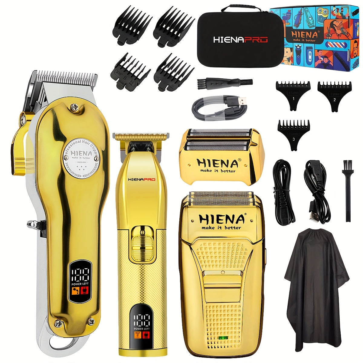 3 piezas de recortadora de cabello y barba para hombres, recargable por USB, batería de 2000mAh