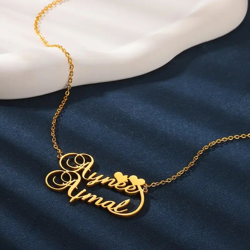 Stainless Steel Couple's Love Jewelry Double Name Pendant Necklace for Women