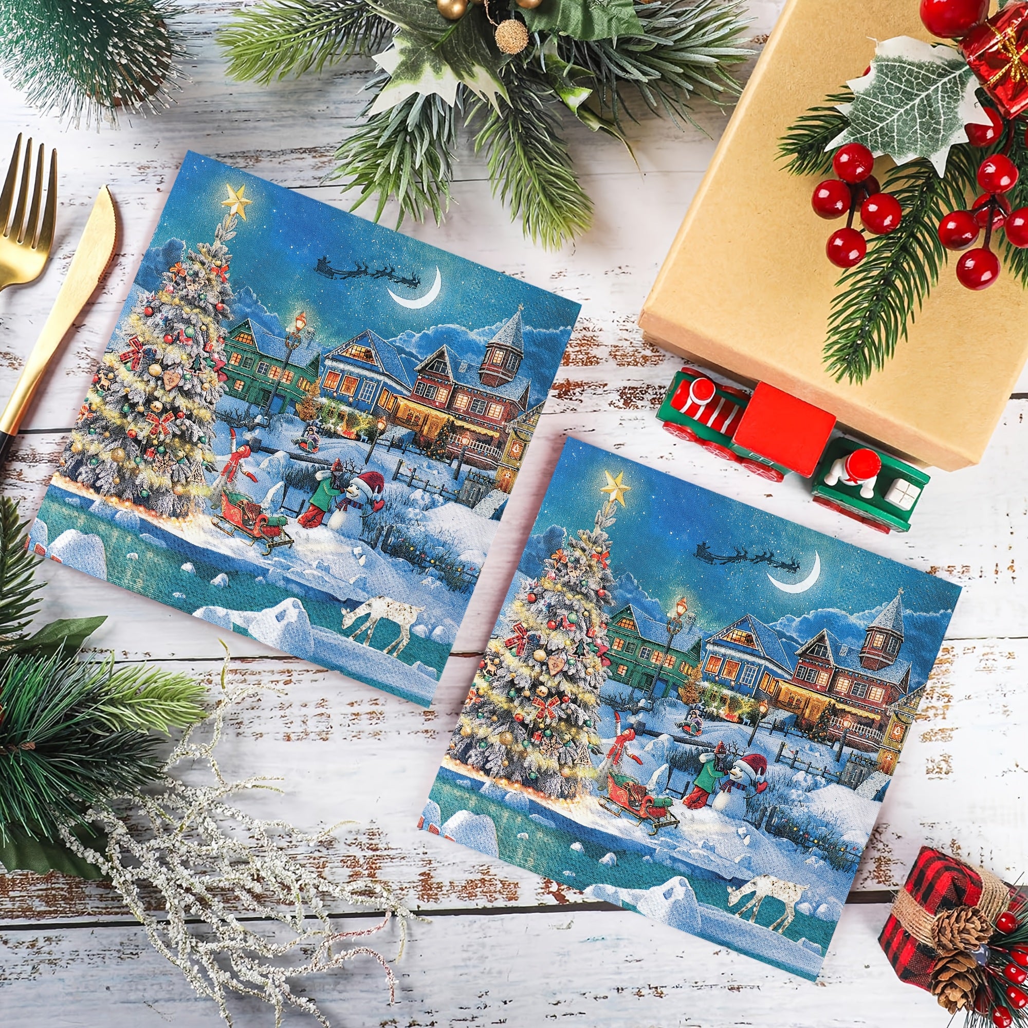 Christmas Tree Pattern Disposable Napkins Pack 2-Ply Eco-Friendly Paper for Holiday Dining