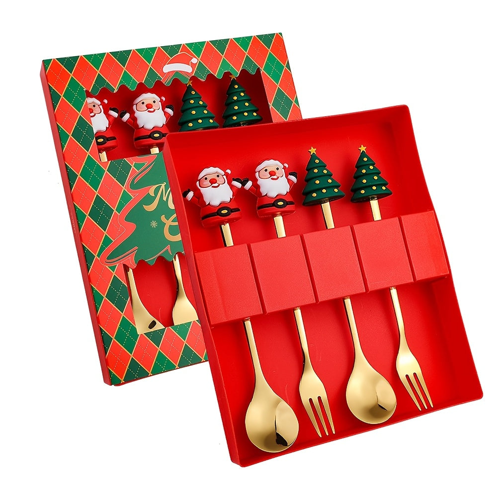 Christmas Themed Stainless Steel Cutlery Set 4 or 6 Pieces Gift Box for Desserts and Coffee