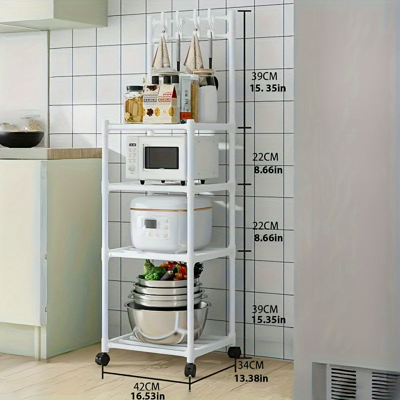 Estantería de almacenamiento de metal con ruedas y ganchos, organizador de múltiples niveles para cocina, baño y sala de estar