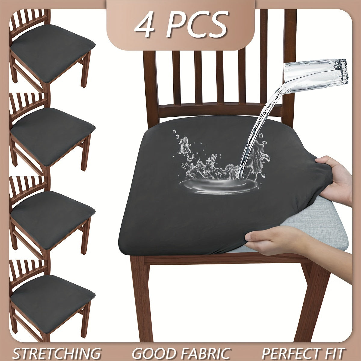 Высокоэластичные чехлы для стульев однотонных цветов, 4 или 6 штук в наборе. Пылезащитные и водоотталкивающие, washable и съемные. Идеально подходят для гостиных, столовых и отелей.