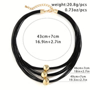 Black Beaded Necklace with Multilayer Design and Metallic Spherical Accents for Parties