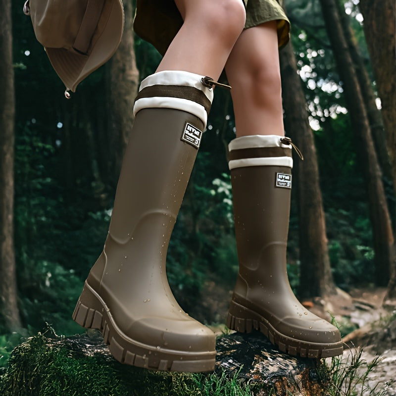 Women PVC Rain Boots All-Season Slip-On Platform Casual Outdoor