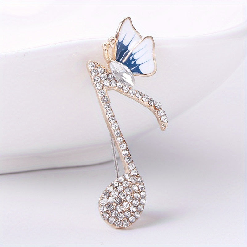 Elegant Rhinestone Music Note Butterfly Brooch for Women and Men