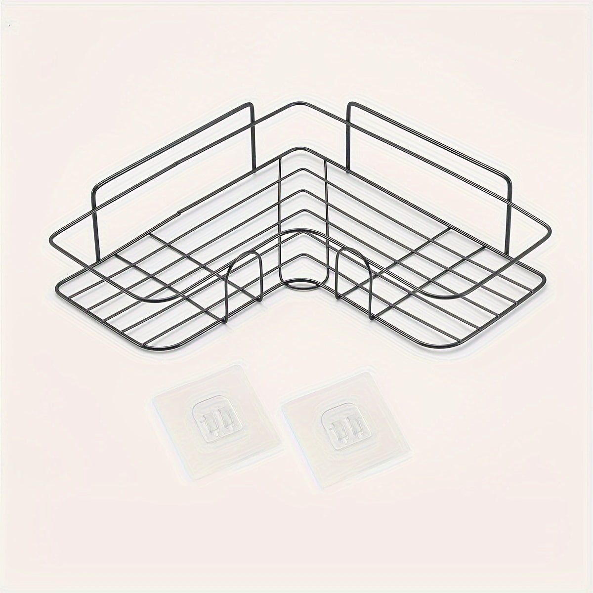 Zinapoyali burchakli dush javoni uchun zanglamaydigan po'latdan yasalgan saqlash tokchasi, oltin quvurlar bilan. Oson o'rnatish uchun muhrlangan stikerlar bilan birga keladi. Oq yoki qora rangda mavjud.