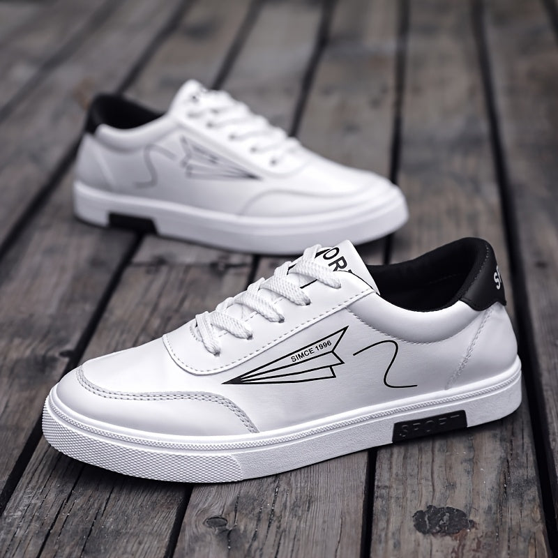 Men's Skateboard Sneakers Low-Top Lace-Up Casual Shoes with Paper Airplane Pattern
