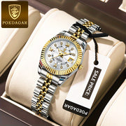 Women's Quartz Wrist Watch with Luminous Dial Stainless Steel Band Water Resistant Business Style