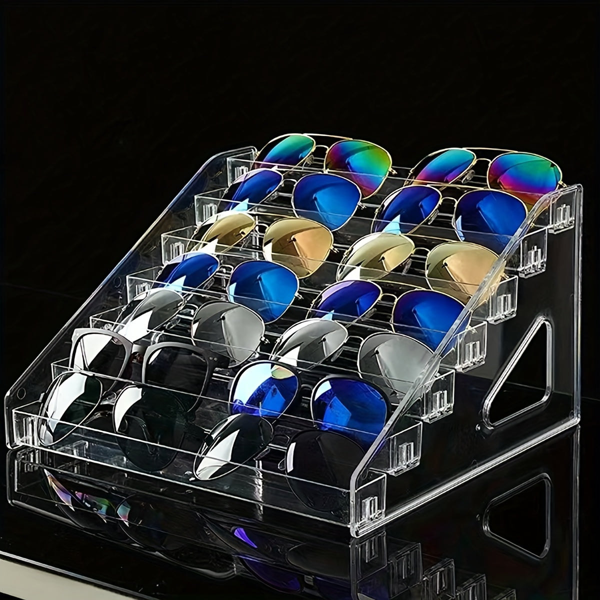 Soporte de exhibición de gafas de acrílico para gafas y cosméticos, estante de almacenamiento en niveles