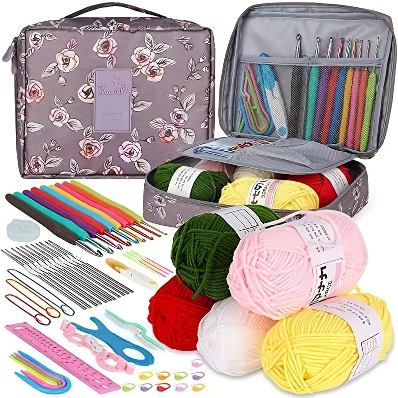 Beginner Crochet Kit with Yarn Hooks and Storage Bag in Vibrant Colors