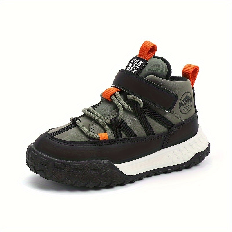 Детские кроссовки на высоком ходу с флисовой подкладкой, противоскользящие, повседневные, для улицы, осень-зима