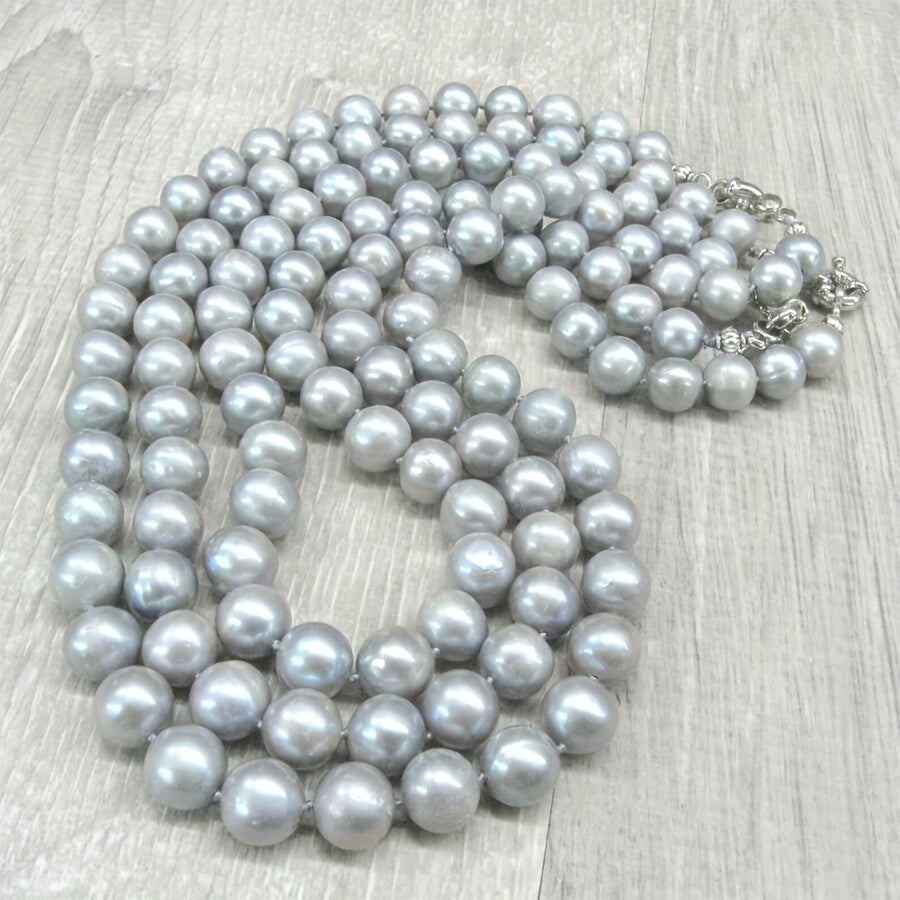 Unisex Freshwater Pearl Necklace 10-12mm Gray Handmade Vintage Jewelry