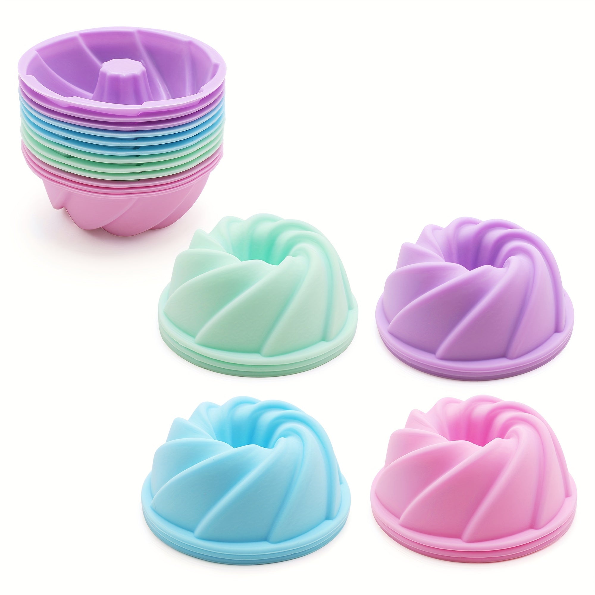 Silicone Bundt Cake Mold Set 12 Mini Fluted Cups 6.35cm Non-Stick Bakeware