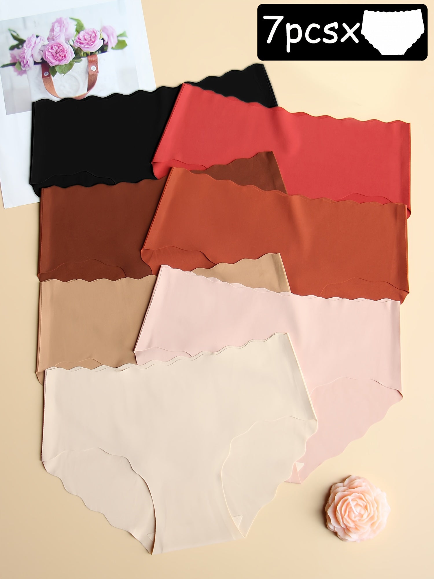 Set of 7 Women's Mid-Rise Hipster Panties with Wavy Edges and Butterfly Pattern in Soft Polyamide