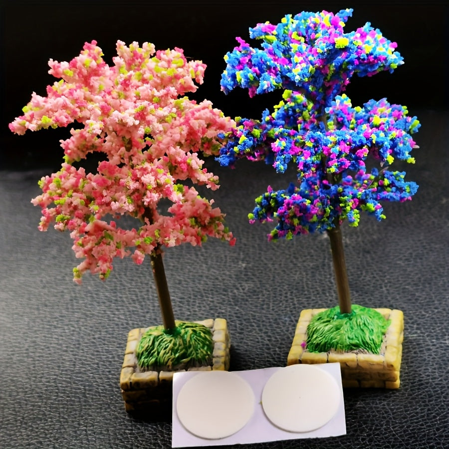 2Pcs Mini Artificial Flower Trees Car Dashboard Decorations Plastic Stone Base