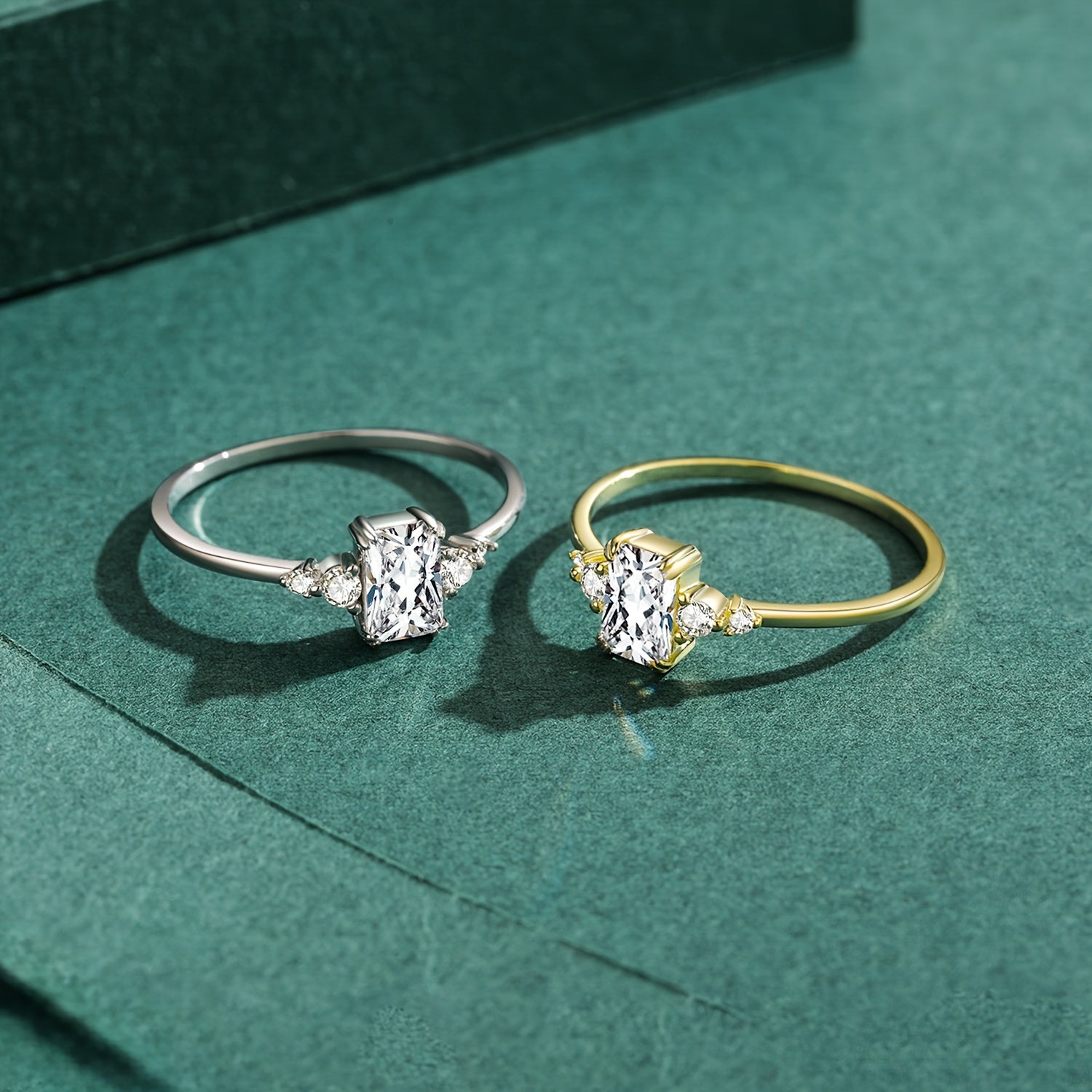 Sterling Silver Rectangle Zirconia Ring for Women Wedding Jewelry