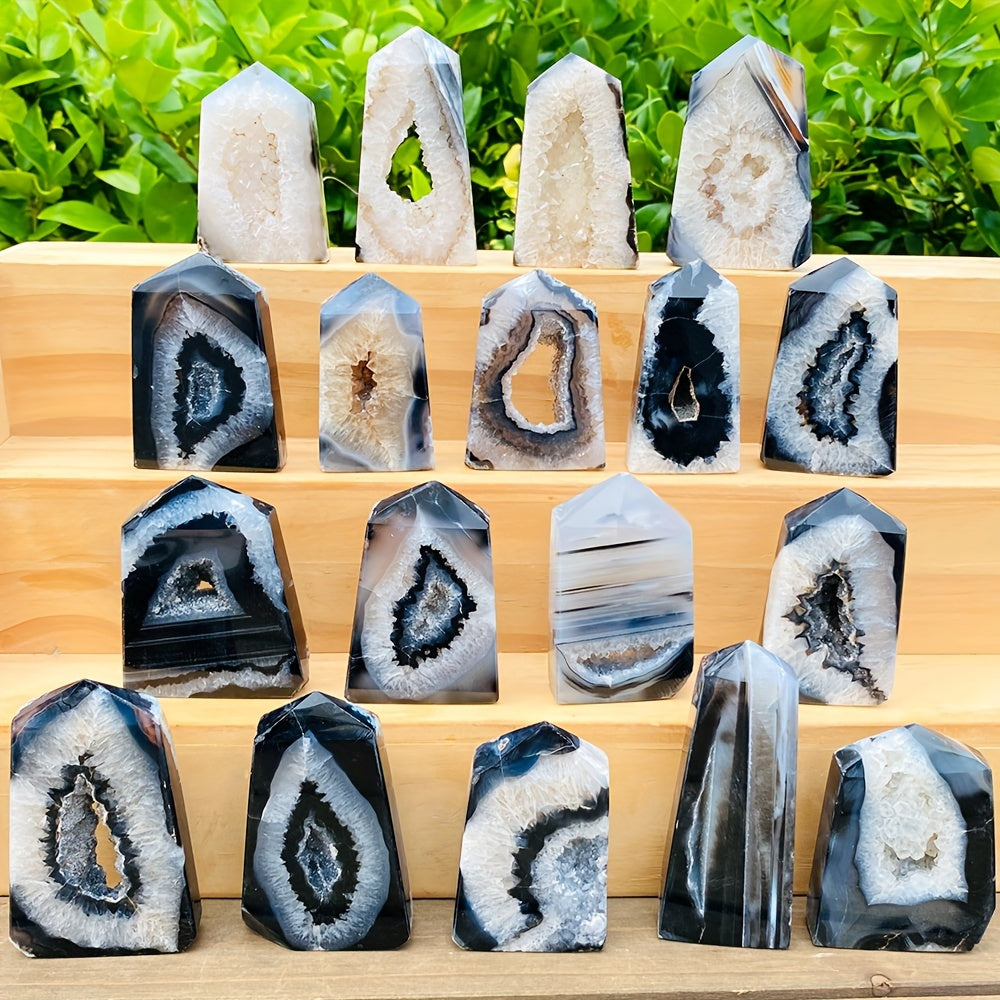 2PC Tabiiy Qora Oniks Geode Agat nuqtalari zargarlik buyumlari va uy bezaklari uchun