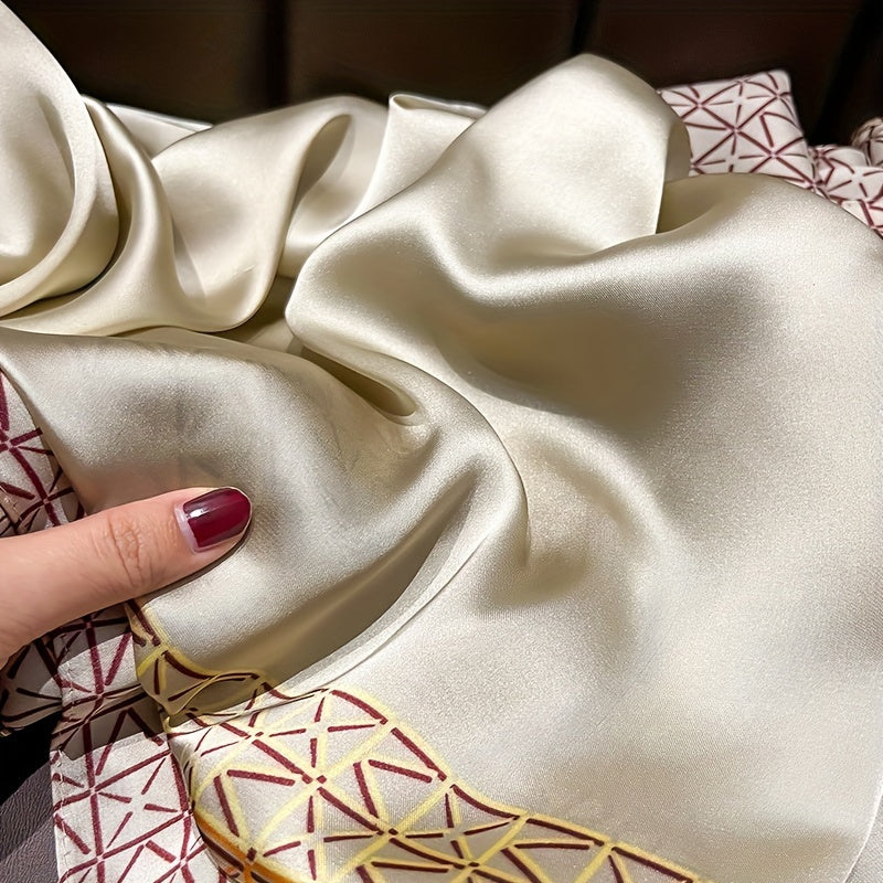 Elegant Geometric Satin Scarf for Women Windproof Travel Eid Celebration