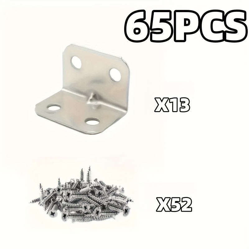 65 Pcs Metal L-Shaped Corner Braces Stainless Steel Right Angle Brackets