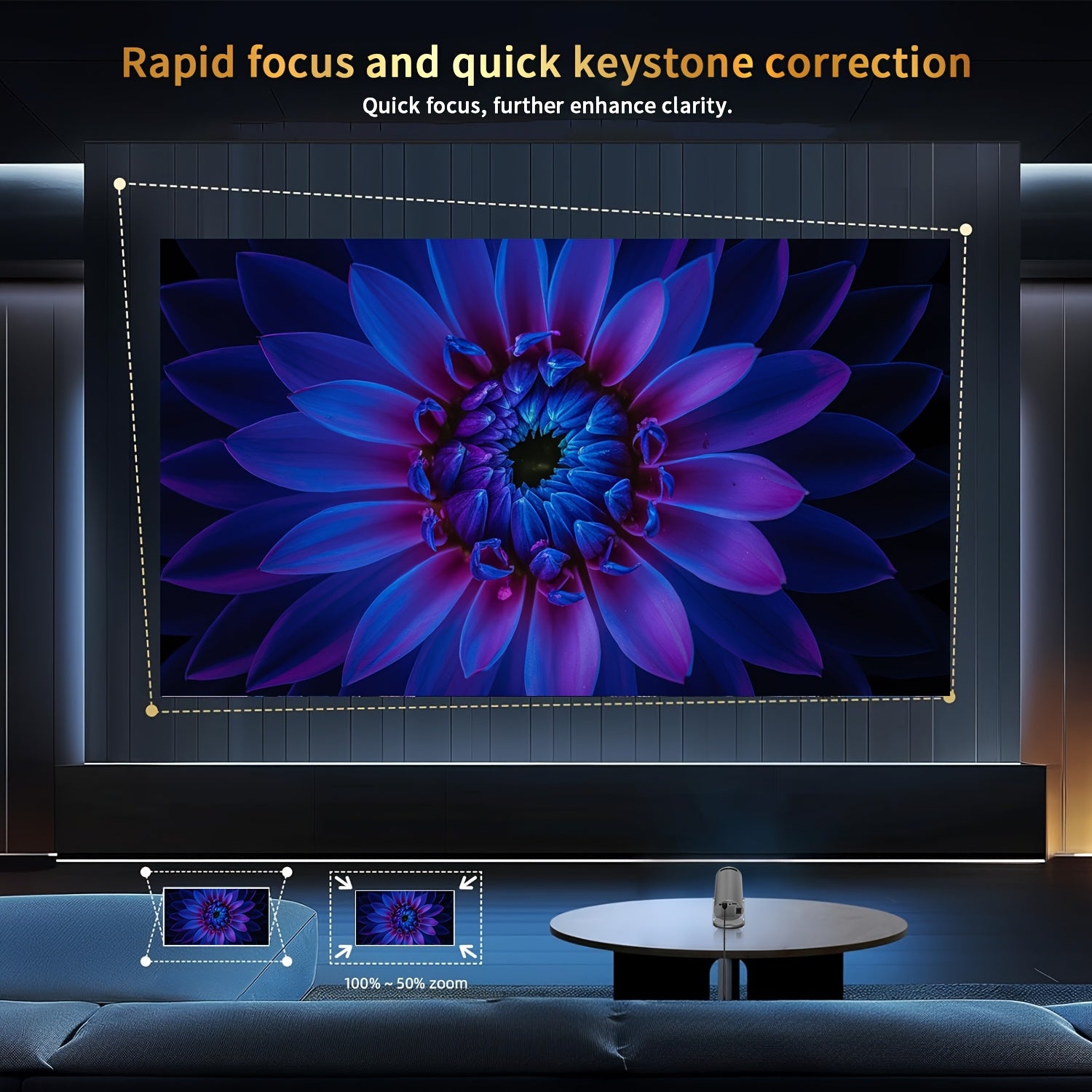 HD Mini Projector with WiFi6 and Auto Level Correction for Home Theater