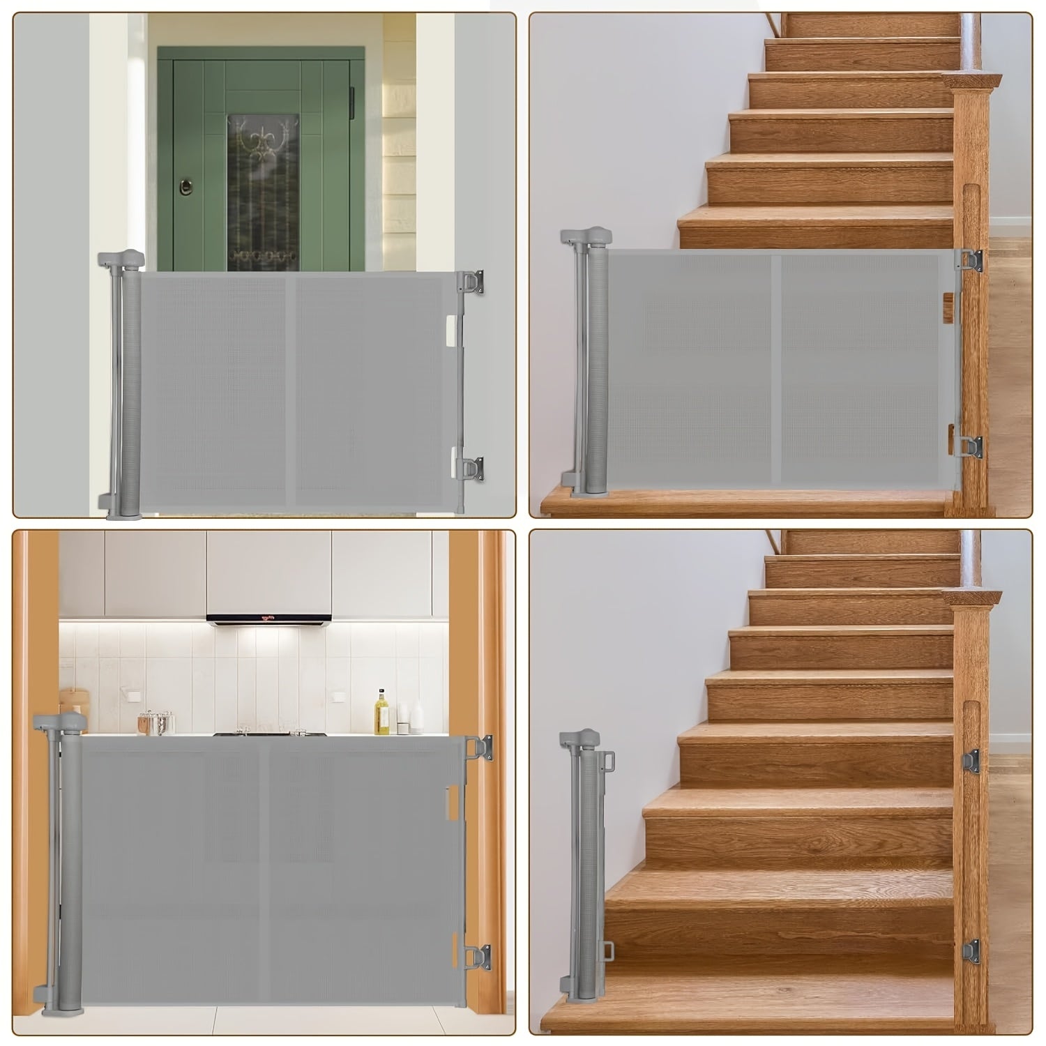 Puerta de seguridad para bebés con malla retráctil extra ancha, para niños y mascotas, de 86cm de altura