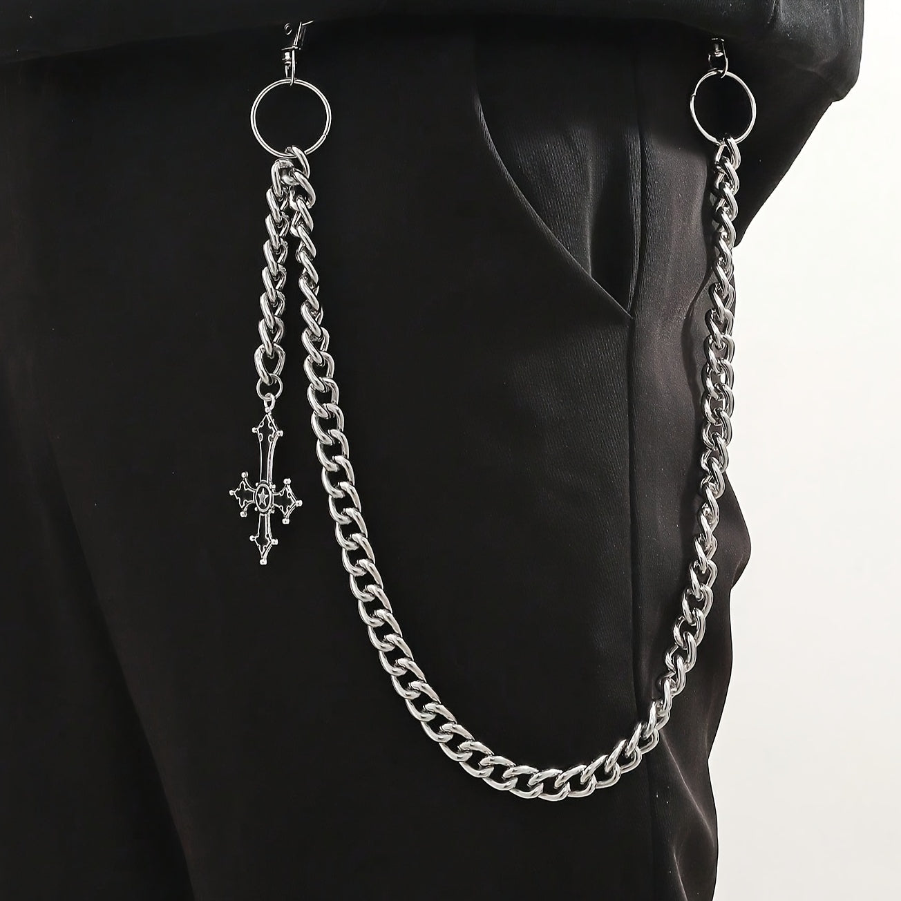 Iron Alloy Cross Pendant Chain for Men Casual Pants Accessory