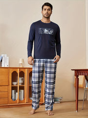 Conjunto de pijama de galaxia para hombre, de punto de poliéster con elastano, de manga larga, para otoño e invierno
