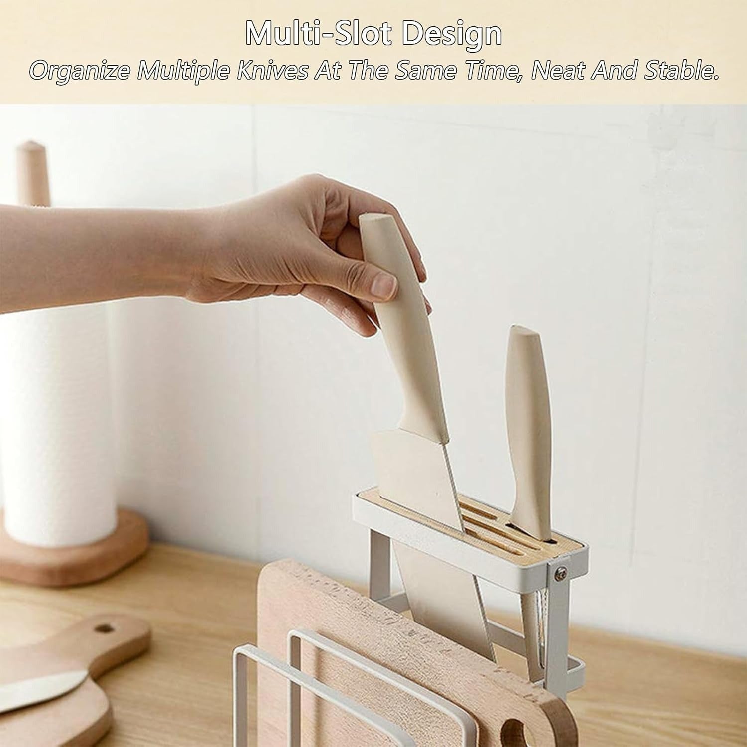 Metal Knife Block Organizer for Kitchen Cabinet, Universal Cutting Board Storage