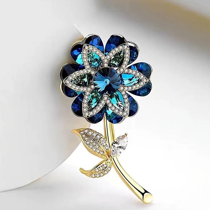 Vintage Style Flower-Shaped Brooch with Rhinestone Embellishments for Women